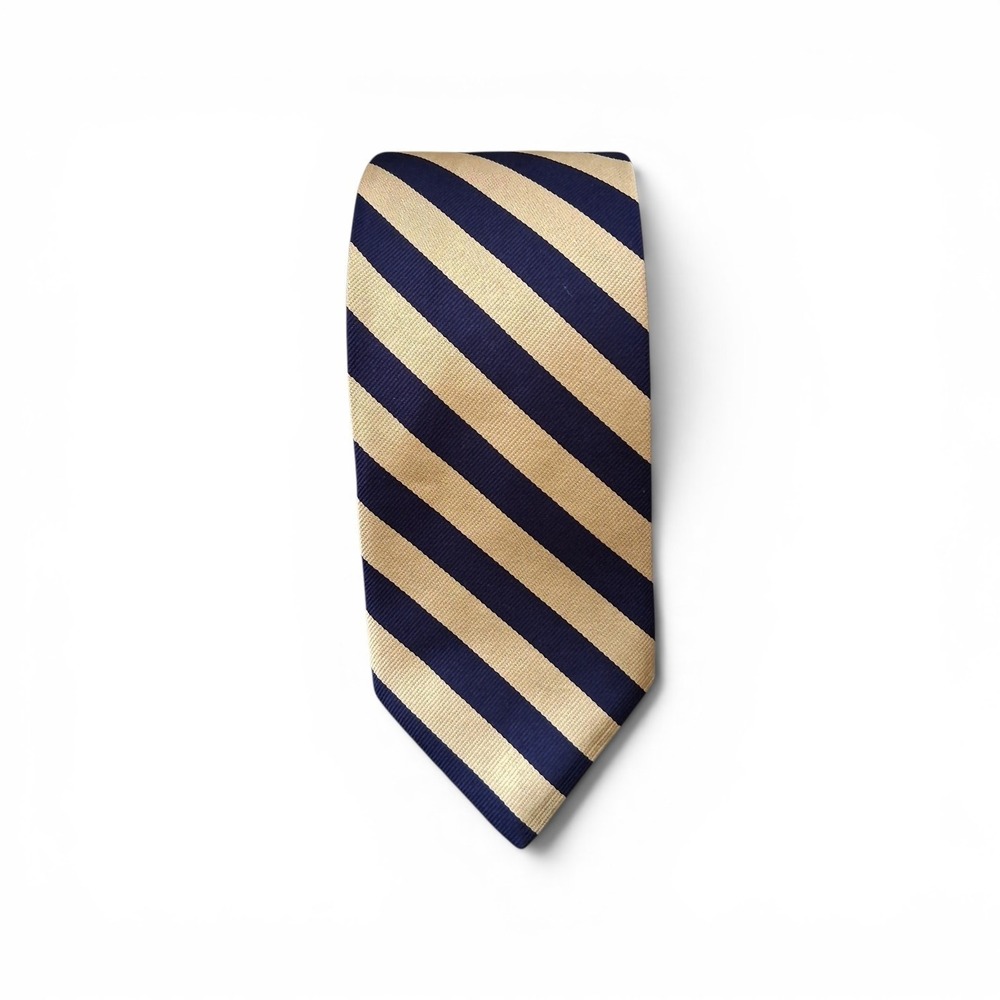 Vtg Brooks Brothers Makers And Merchants Mens XL Blue Gold Repp Silk Striped USA